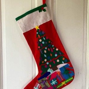 Christmas Stocking Personalized Tree Decorated Packages Gifts Handmade Vintage
