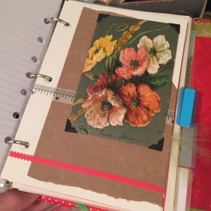 Gardening Junk Journal Poppies Writing Drawing Sketching Colorful Junk Journal Vintage Ephemera Floral 3 Ring Binder Handmade Happy