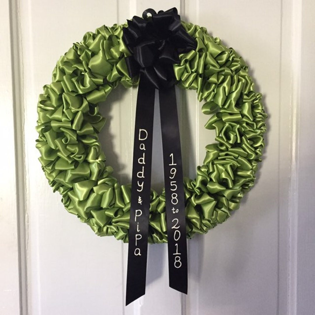 Wreath Mourning Wreath Lime Green Ribbon 18 Inch Sympathy in Remembrance in Memorium Love Always