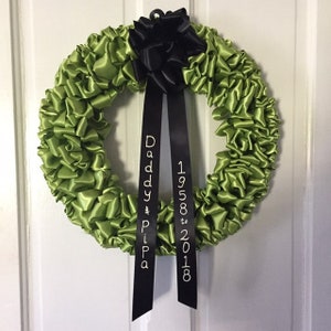Wreath Mourning Wreath Lime Green Ribbon 18 inch Sympathy In Remembrance In Memorium Love Always