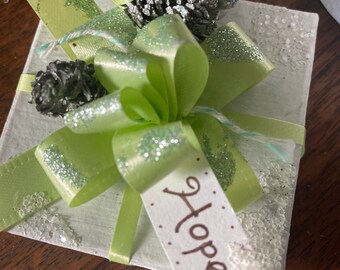 Gift Box Ornament Hope Faith Courage Lime Green Lavender Coral Dream Forest Simple Gifts
