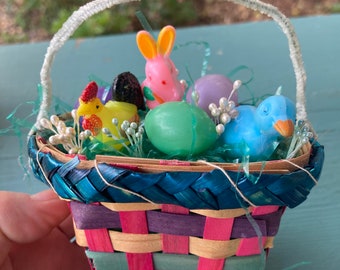 Spring Basket Easter Basket Vintage Rooster Bunny Duck Eggs