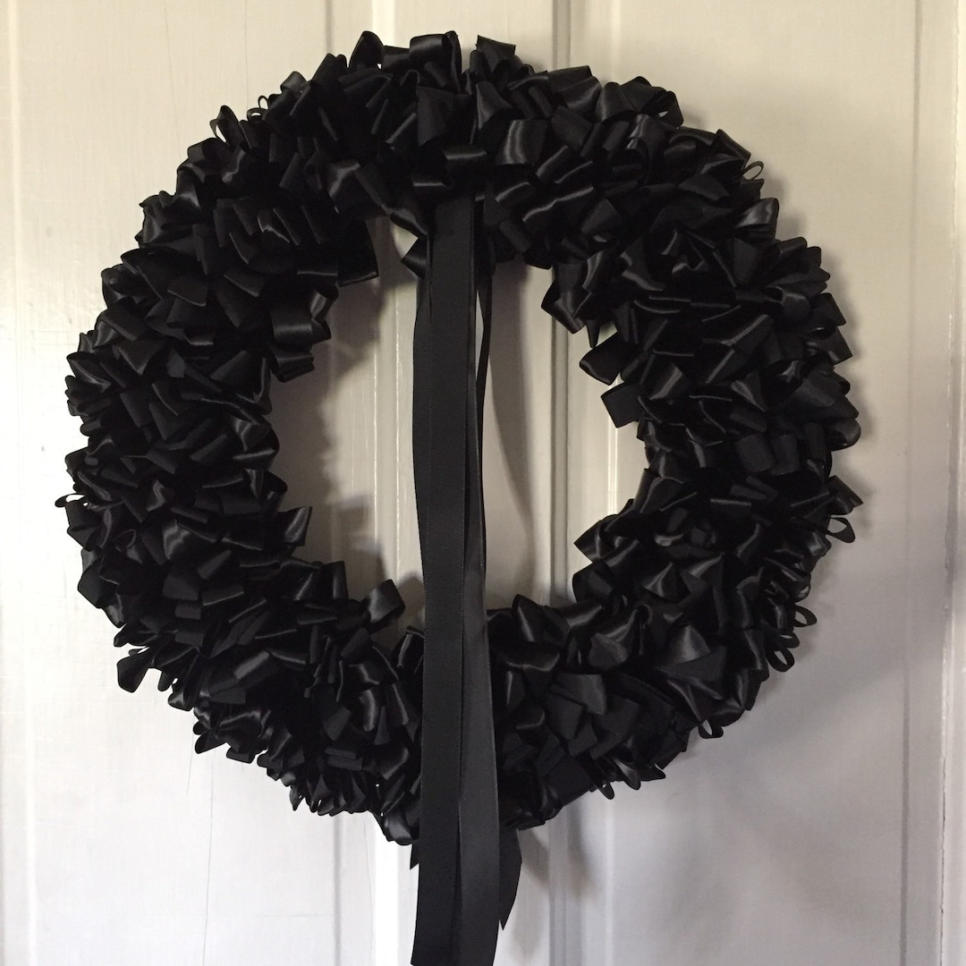 Wreath Pair Mourning Wreath Black Ribbon 18 Inch Sympathy Etsy