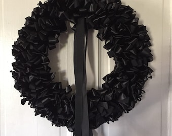 Wreath Pair Mourning Wreath Black Ribbon 18 inch Sympathy Ready to Ship In Remembrance In Memorium Love Always