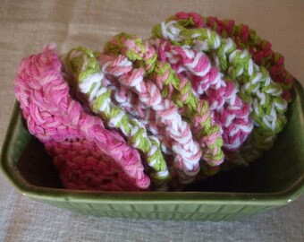 Face Scrubbies Pink Orange Lime Sherbet Face Cloths Set of 7 Eco Friendly Make up Removers Free US Shipping