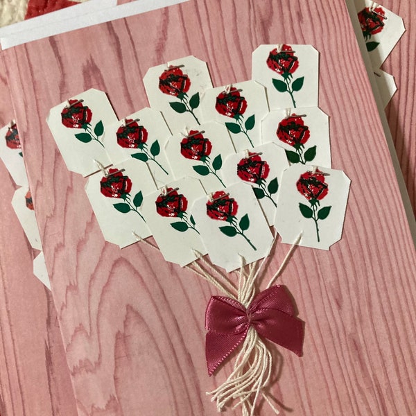 Greeting Card Roses A Dozen Roses Valentine Anniversary Get Well Thinking of You Pink Woodgrain Faux Bois