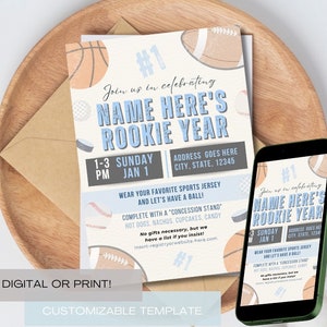 Faire-part 1er anniversaire de l'année recrue, invitation premier anniversaire, carte d'anniversaire modifiable sur le thème du sport, faire-part numérique, carte, imprimable
