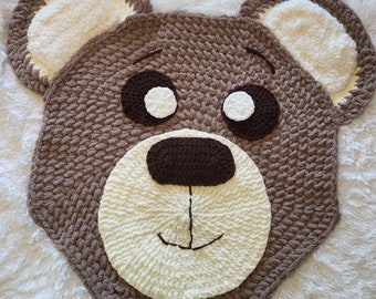 Crochet Bear Rug/Bear Rug/Animal Rug/Bedroom Rugs/Bear Accessories/Children's Rugs/Child's Bedroom Rugs/Floor Rugs/Baby Rugs