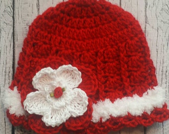 Rejoice-Red Crocheted Hat with White Fur Trim-Holiday Hat-Toddler Hats-Boutique Hats-M2M Sweethoney-Valentine Hat-Baby Hats-Girls hats