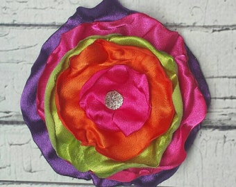 Fabric Flowers - hot pink- purple - lime green - orange - summer fabric flowers - wedding flowers - photo prop -