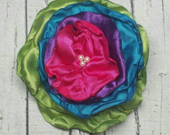 Fabric Flowers - hot pink- purple - lime green - turquise summer fabric flowers - wedding flowers - photo prop -