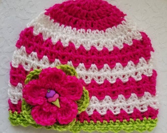 Party Girl Hat - White - Hot Pink-Lime Green Crochet Hat-Girls Hat-Toddler Hat-Baby Hat- Valentine Hat - Childrens hats- Girl Accessories