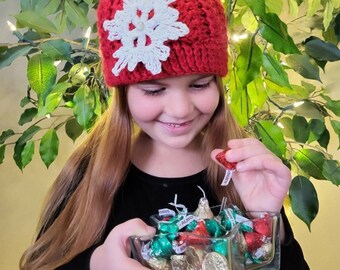 Let it Snow - Crochet Hat/Girls hats/Children's Hats/ Baby hats/Crochet hats/Snowflake embellishment/Winter hats/Photoprop hat/Baby hats