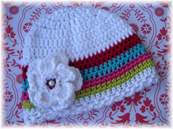 Baby Hat Knit Hat With Flower On Side Handmade Boutique Crochet