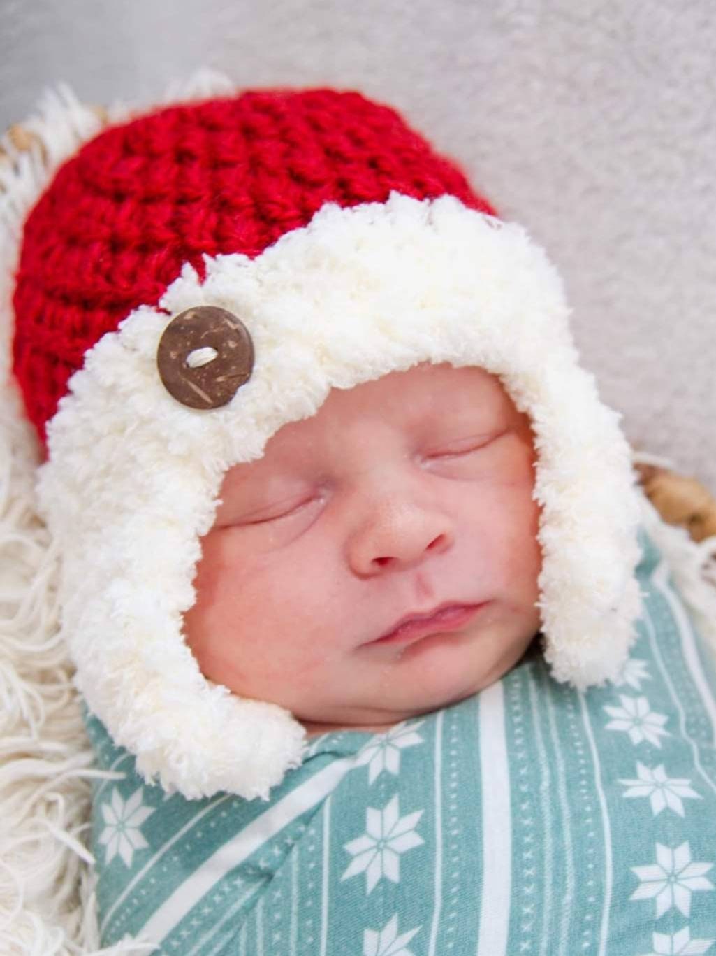 Red Crocheted Cap Leather Brim with Ear Details Handmade Red Gray Crochet Hat - the Revelry Hat - Double  main image 4