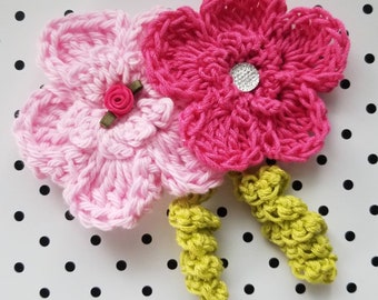 Light Pink Flowers/ Hot Pink Flowers / Hat Embellishments/ Crochet Embellishments/ Crochet Accessories/ Child accessories