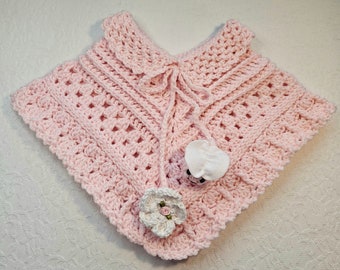 Toddler Pink Poncho/Bee & Flower/Girls Poncho/Baby Poncho/Crochet Poncho/Girl's Accessories/ Girls Wrap/Wraps/Toddler Poncho/Ponchos