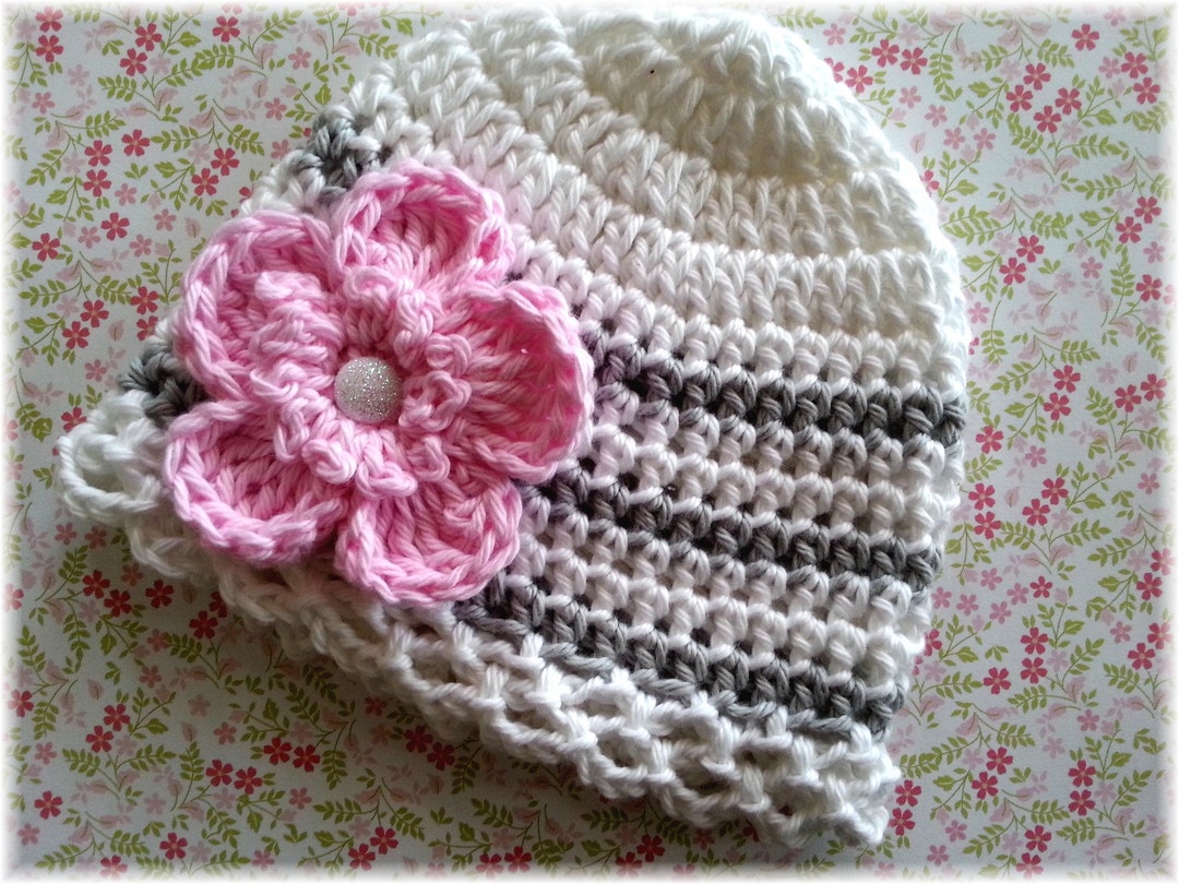 Gracelyn-gray-white Striped Crochet-crochet Flower - Etsy