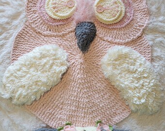 Owl #4- Crochet Owl Rug/Owl Rug/Animal Rug/Bedroom Rugs/Owl Accessories/Children's Rugs/Child's Bedroom Rugs/Floor Rugs/Baby Rugs