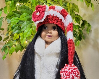 Santa Hat/Crochet Christmas Hat/ 18" Hat/Toddler Hat/Doll Hats /Elf Hat/Childrens hats/ Girl Accessories/American Doll Hats/Stocking cap