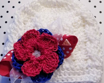 Fourth of July White Hat/Fourth of July Accessories/Crochet Hats/Baby hats/Toddler Hats/Newborn Hats/Hats/ Girls Hats/Accessories