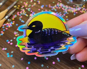 Sunset Loon Holographic Trippy Psychedelic Shiny Waterproof Weather Resistant Sticker