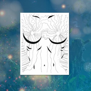 Power Feminine Form kraftvolle Frau Trippy Art magische Fantasie Line Art Postkartendruck