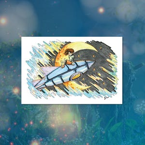 Postal resistente al agua y a la intemperie con diseño de cohete infantil, luna creciente, espacio exterior y galaxia