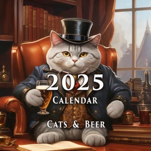 Lustiger Katzenkalender 2025, druckbarer Kalender A4 und Letter, lustige Katzenwandkalender, illustrierter Katzenkalender, digitaler Download
