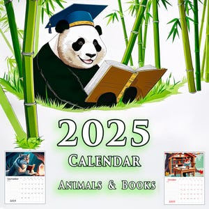 Calendario Reading Nooks 2025, descarga imprimible, tamaño A4 y carta, calendario de libros, calendario de animales del bosque, calendario de pared de animales salvajes