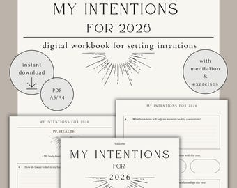 My Intentions For 2026, Guided Journal, New Year Resolutions, Printable Digital Workbook, Yearly Intentions, PDF