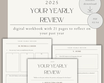 Your Yearly Review 2025, Yearly Reflection Workbook, Printable Digital Journal, End of Year Reflection, Annual Review, Journal Prompts, PDF