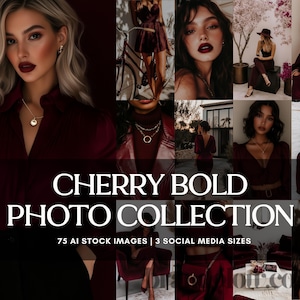 Red Stock Photos Instagram Luxury Boss Babe Bold Cherry Red Burgundy Photo Collection AI Images Bundle Social Media Faceless Marketing DFY