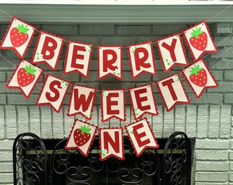 Berry Sweet One Strawberry First Birthday Banner.