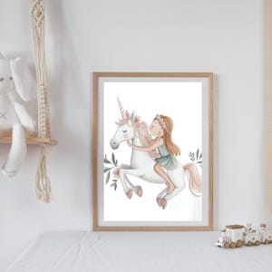 Poster Unicorn with Girl - Children&#39;s Room Decoration | Digital Download | Illustration for Girls&#39; Room