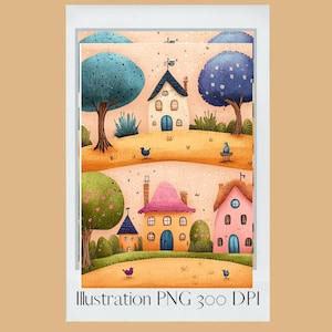 Sprookjeshuizen Illustratie – PNG 300 DPI – Digitale Kunst voor Prints