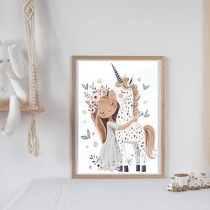 Poster Unicorn with Girl - Magical Children&#39;s Room Decoration | Digital Download | Illustration for Girls&#39; Room