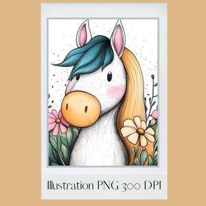Lindo caballo o unicornio: ilustración digital en formato PNG (A5, A4, A3)