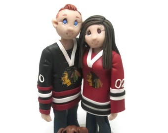 Custom wedding cake topper, Hockey fans wedding cake topper, Bride and groom cake topper, Mr and Mrs cake topper, DEPOSIT ONLY