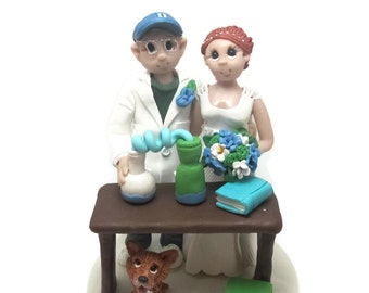 Custom wedding cake topper, personalized cake topper, Bride and groom cake topper, Science themed wedding