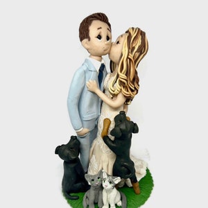 Custom Clay Wedding Cake Topper with Pets - Deposit Only