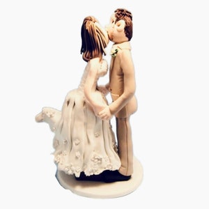 Short Bride standing on suitcase Kissing Groom Personalized Wedding Cake Topper DEPOSIT ONLY