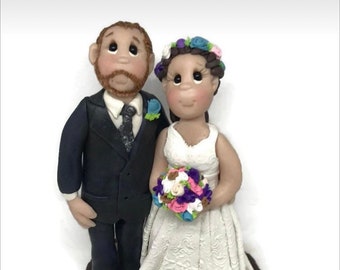 Custom wedding cake topper, Bride and groom with pet cake topper, personalized cake topper, Mr and Mrs cake topper,  DEPOSIT ONLY