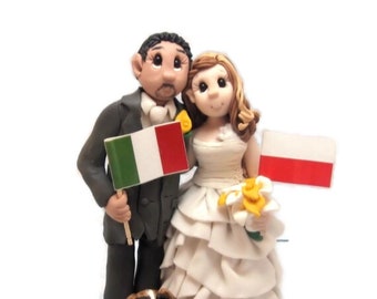 Italian groom and Polish bride personalized wedding cake topper DEPOSIT ONLY