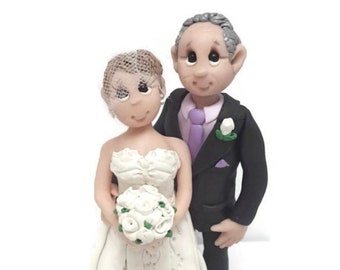 Older bride and groom with dog customized wedding cake topper DEPOSIT ONLY