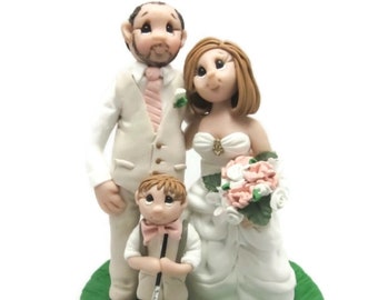 Bride & Groom with Child Personalized Golf Theme Wedding Cake Topper - By LYNN'S LITTLE CREATIONS