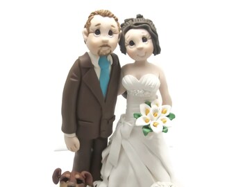 Custom cake topper, Dog Lovers wedding cake topper, Bride and Groom cake topper, Mr and Mrs cake topper, DEPOSIT ONLY