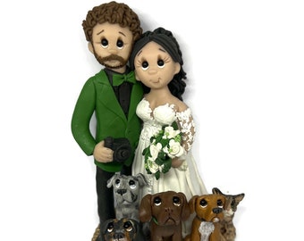 Gamer Groom and bride  with Pets personalized wedding topper DEPOSIT ONLY