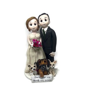 Custom Wedding Cake Topper with Pets Bride & Groom Personalized Wedding Décor DEPOSIT ONLY image 1