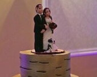 Bride and Groom with Dog Personalized Wedding Cake Topper DEPOSIT ONLY